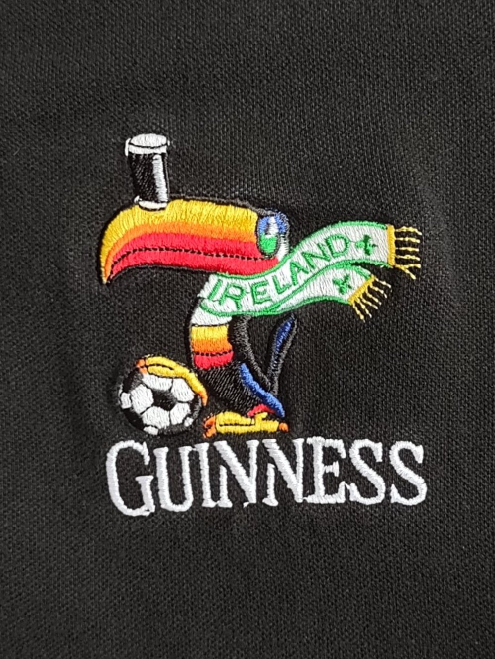 Guinness Ireland Toucan Polo Shirt Men's Large Black w/ Stripes Soccer Football - Picture 12 of 12